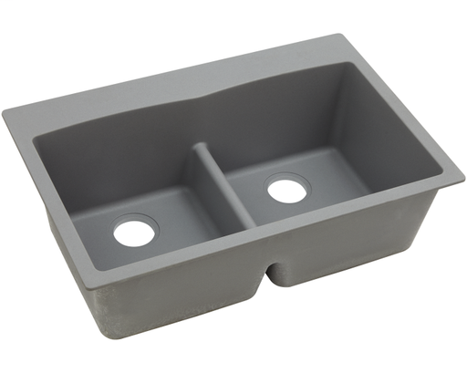 Elkay Quartz Classic 33" x 22" x 10", Equal Double Bowl Drop-in Sink with Aqua Divide, Greystone