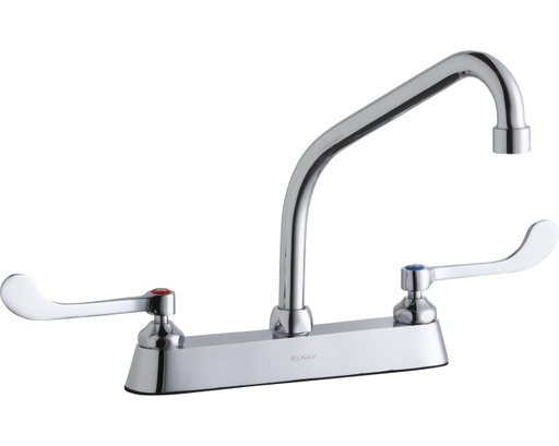 Elkay 8" Centerset with Exposed Deck Faucet with 8" High Arc Spout 6" Wristblade Handles Chrome