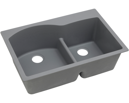 Elkay Quartz Classic 33" x 22" x 10", Offset 60/40 Double Bowl Drop-in Sink with Aqua Divide, Greystone