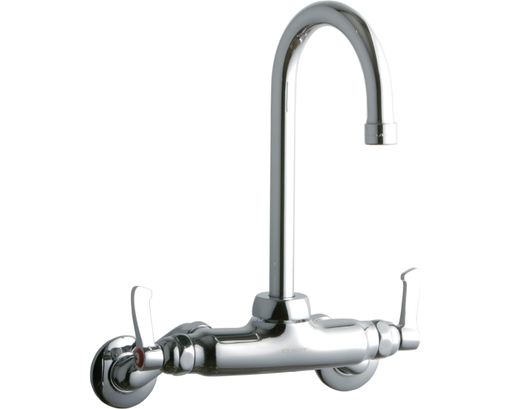 Elkay Foodservice 3-8" Adjustable Centers Wall Mount Faucet w/5" Gooseneck Spout 2in Lever Handles 2in Inlet Chrome