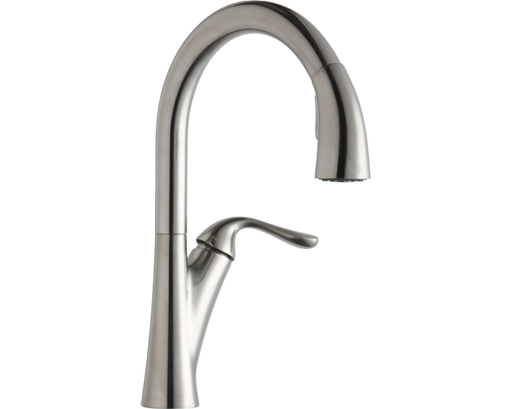 Elkay Harmony Single Hole Kitchen Faucet with Pull-down Spray and Forward Only Lever Handle Lustrous Steel