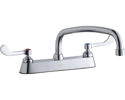 Elkay 8" Centerset with Exposed Deck Faucet with 14" Arc Tube Spout 4" Wristblade Handles Chrome
