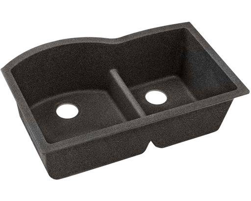 Elkay Quartz Classic 33" x 22" x 10", Offset 60/40 Double Bowl Undermount Sink with Aqua Divide, Black Shale