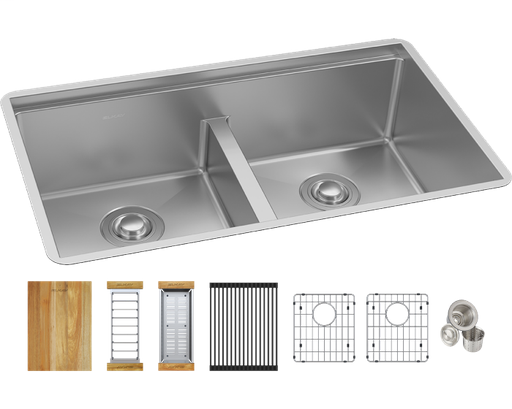 Elkay Crosstown 18 Gauge Workstation Stainless Steel, 31-1/2" x 18-1/2" x 9" Equal Double Bowl Sink Kit with Aqua Divide
