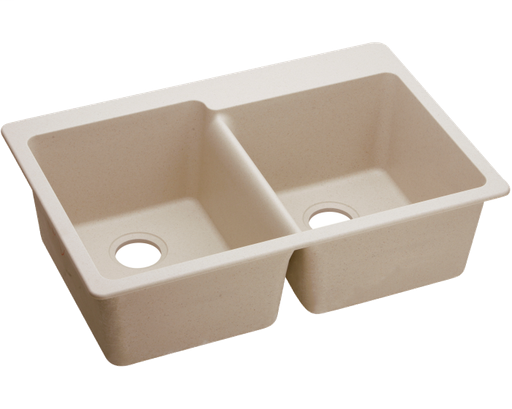 Elkay Quartz Classic 33" x 22" x 9-1/2", Offset Double Bowl Drop-in Sink, Putty