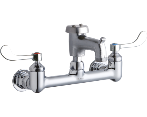Elkay 8" Centerset Wall Mount Faucet with 3" Bucket Hook Spt 4" Wristblade Handles 1/2in Offset Inlets Rough Chrome