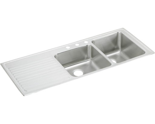 Elkay Lustertone Classic Stainless Steel 54" x 22" x 10", Offset Double Bowl Drop-in Sink with Drainboard