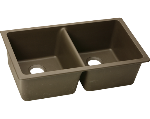 Elkay Quartz Classic 33" x 18-1/2" x 9-1/2", Equal Double Bowl Undermount Sink, Mocha