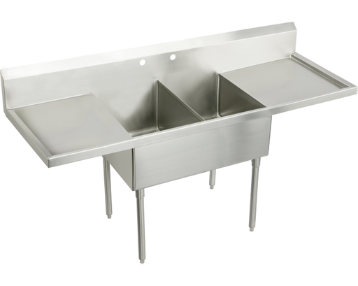 Elkay Weldbilt Stainless Steel 96" x 27-1/2" x 14" Floor Mount, Double Compartment Scullery Sink with Drainboard