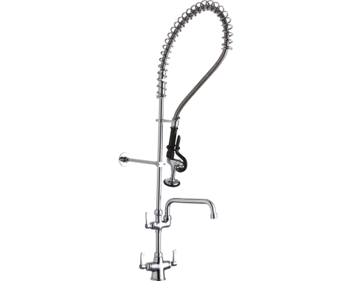 Elkay Single Hole Concealed Deck Mount Faucet 44in Flexible Hose with 1.2 GPM Spray Head + 12in Arc Tube Spout 2in Lever Handles