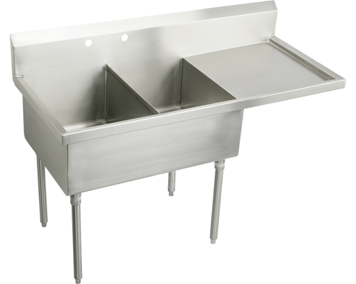 Elkay Sturdibilt Stainless Steel 55-1/2" x 27-1/2" x 14" Floor Mount, Double Compartment Scullery Sink w/ Drainboard