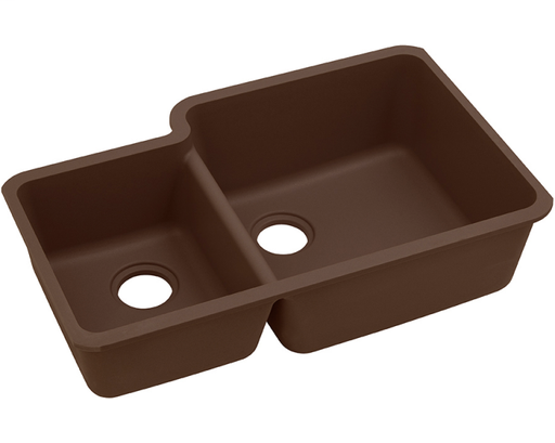 Elkay Quartz Classic 33" x 20-11/16" x 9", Offset 40/60 Double Bowl Undermount Sink, Mocha