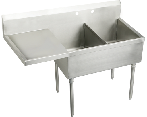 Elkay Weldbilt Stainless Steel 55-1/2" x 27-1/2" x 14" Floor Mount, Double Compartment Scullery Sink with Drainboard