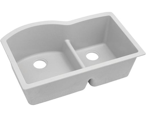 Elkay Quartz Classic 33" x 22" x 10", Offset 60/40 Double Bowl Undermount Sink with Aqua Divide, White