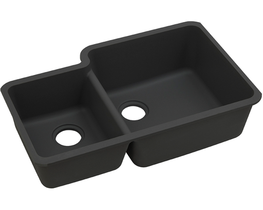 Elkay Quartz Classic 33" x 20-11/16" x 9", Offset 40/60 Double Bowl Undermount Sink, Black