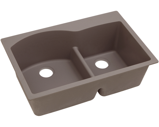 Elkay Quartz Classic 33" x 22" x 10", Offset 60/40 Double Bowl Drop-in Sink with Aqua Divide, Greige