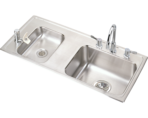 Elkay Lustertone Classic Stainless Steel 37-1/4" x 17" x 4-1/2", Double Bowl Drop-in Classroom ADA Sink Kit