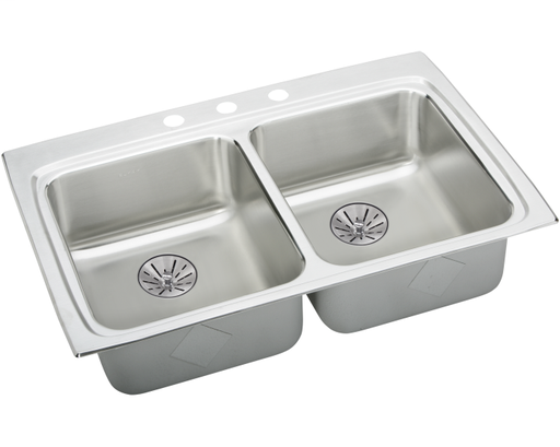 Elkay Lustertone Classic Stainless Steel 33" x 22" x 6-1/2", Equal Double Bowl Drop-in ADA Sink with Perfect Drain