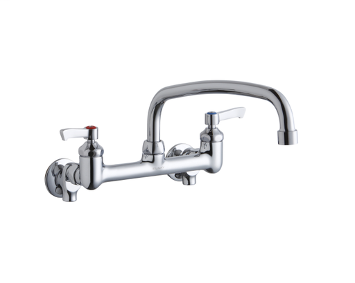 Elkay Foodservice 8" Centerset Wall Mount Faucet with 14" Arc Tube Spout 2" Lever Handles 1/2 Offset Inlets+Stop