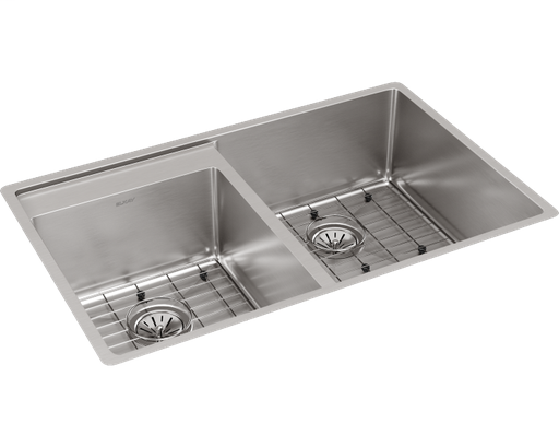 Elkay Crosstown 18 Gauge Stainless Steel 32-1/2" x 20-1/2" x 9", Offset Double Bowl Undermount Sink Kit with Water Deck