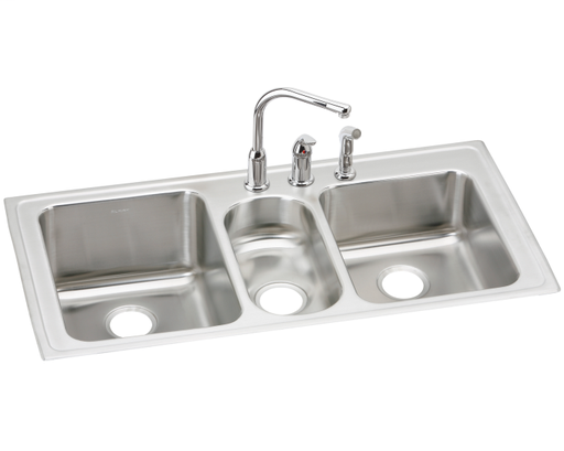 Elkay Lustertone Classic Stainless Steel 43" x 22" x 10", Triple Bowl Drop-in Sink + Faucet Kit