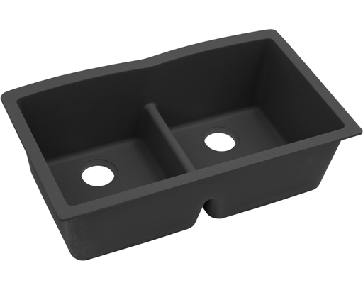 Elkay Quartz Classic 33" x 19" x 10", Equal Double Bowl Undermount Sink with Aqua Divide, Black
