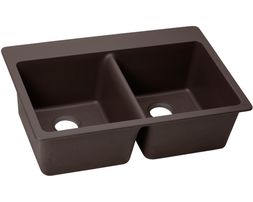Elkay Quartz Luxe 33" x 22" x 9-1/2", Equal Double Bowl Drop-in Sink, Chestnut