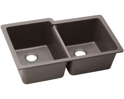 Elkay Quartz Classic 33" x 20-1/2" x 9-1/2", Offset Double Bowl Undermount Sink, Greige