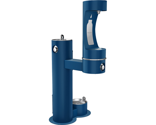 Elkay Outdoor EZH2O Bottle Filling Station Bi-Level, Pedestal with Pet Station Non-Filtered Non-Refrigerated Blue