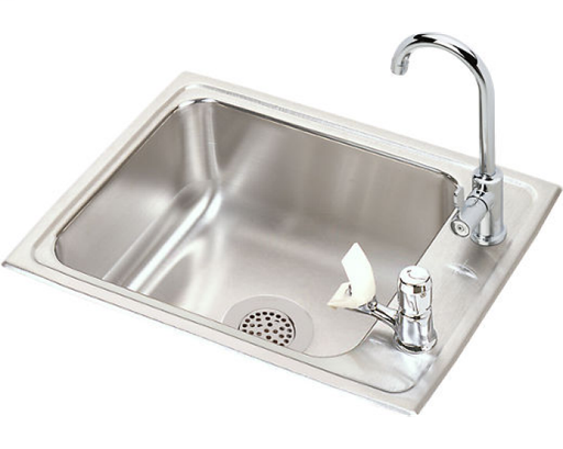 Elkay Lustertone Classic Stainless Steel 22" x 17" x 7-5/8", Single Drop-in Classroom Sink + Faucet/Bubbler Kit