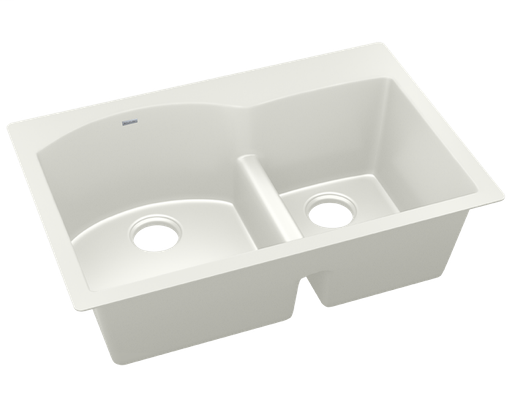 Elkay Quartz Luxe 33" x 22" x 10", Offset 60/40 Double Bowl Drop-in Sink with Aqua Divide, Parchment