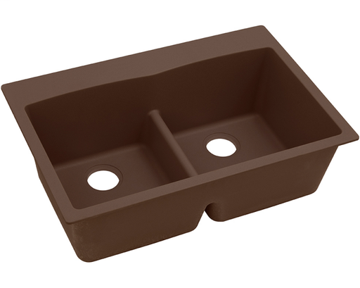 Elkay Quartz Classic 33" x 22" x 10", Equal Double Bowl Drop-in Sink with Aqua Divide, Mocha