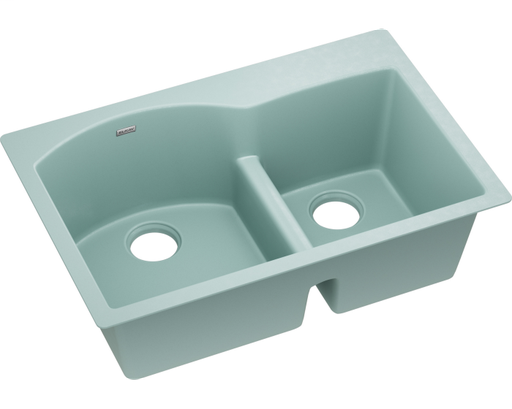 Elkay Quartz Luxe 33" x 22" x 10", Offset 60/40 Double Bowl Drop-in Sink with Aqua Divide, Mint Creme