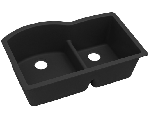 Elkay Quartz Classic 33" x 22" x 10", Offset 60/40 Double Bowl Undermount Sink with Aqua Divide, Black