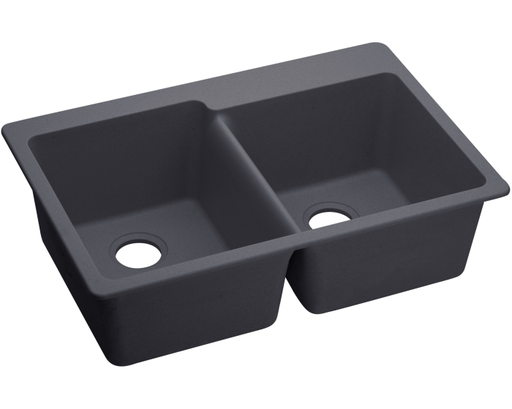 Elkay Quartz Luxe 33" x 22" x 9-1/2", Offset Double Bowl Drop-in Sink, Charcoal