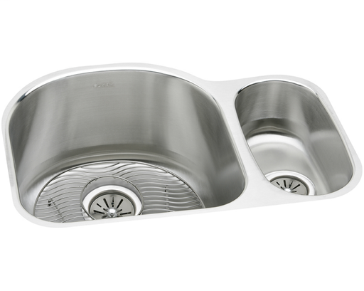 Elkay Lustertone Classic Stainless Steel 26-3/4" x 20" x 10", Offset 70/30 Double Bowl Undermount Sink Kit