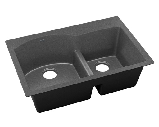 Elkay Quartz Luxe 33" x 22" x 10", Offset 60/40 Double Bowl Drop-in Sink with Aqua Divide, Charcoal
