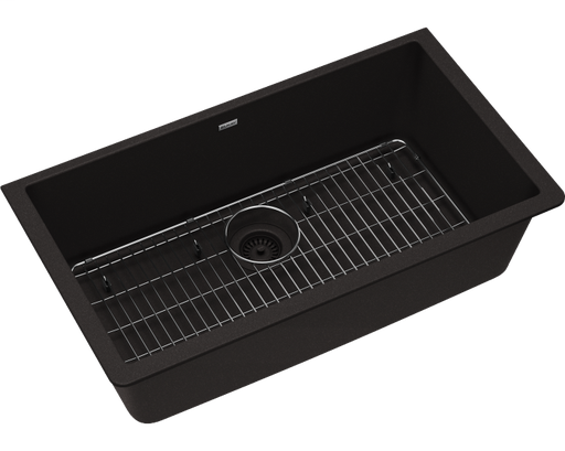 Elkay Quartz Classic 33" x 18-7/16" x 9-7/16", Single Bowl Undermount Sink Kit, Black