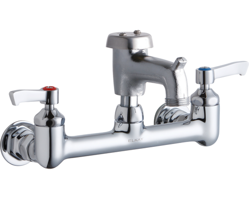 Elkay 8" Centerset Wall Mount Faucet with 3" Bucket Hook Spout 2" Lever Handles 1/2in Offset Inlets Rough Chrome