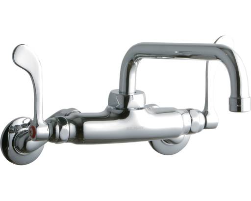 Elkay Foodservice 3-8" Adjustable Centers Wall Mount Faucet w/8" Tube Spout 4in Wristblade Handles 2in Inlet Chrome