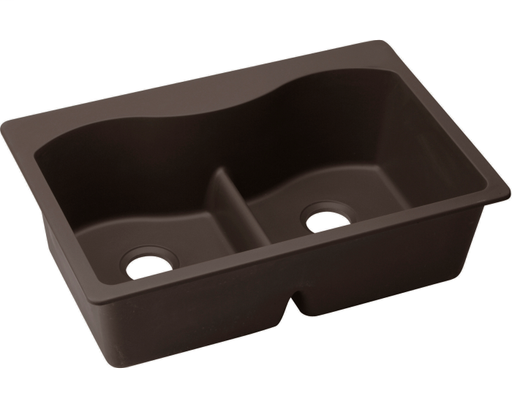 Elkay Quartz Luxe 33" x 22" x 9-1/2", Equal Double Bowl Drop-in Sink with Aqua Divide, Chestnut