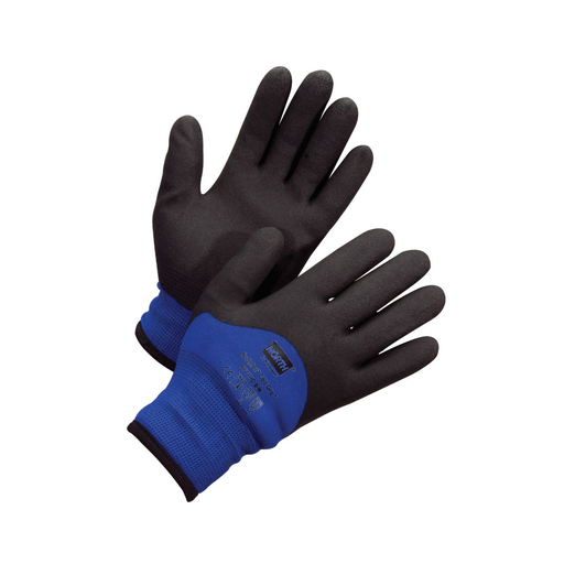 Cold Grip Knitted blue polyamide. Brushed winter liner. Black foam 3/4 PVC coating