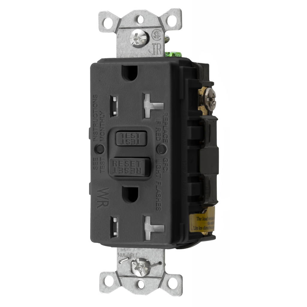 Hubbell Wiring Devices GFTWRST20BK 20 Amp Black Commercial Self-Test Tamper and Weather Resistant Ground Fault Receptacle Hubbell Wiring Devices GFTWRST20BK 20 Amp Black Commercial Self-Test Tamper and Weather Resistant Ground Fault Receptacle