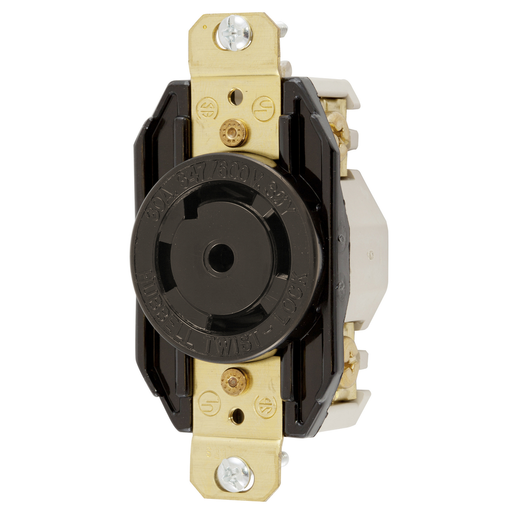Hubbell Wiring Devices HBL2830 30 Amp 347/600 VAC 4-Pole 5-Wire NEMA L23-30R Black Single Flush Locking Receptacle Hubbell Wiring Devices HBL2830 30 Amp 347/600 VAC 4-Pole 5-Wire NEMA L23-30R Black Single Flush Locking Receptacle