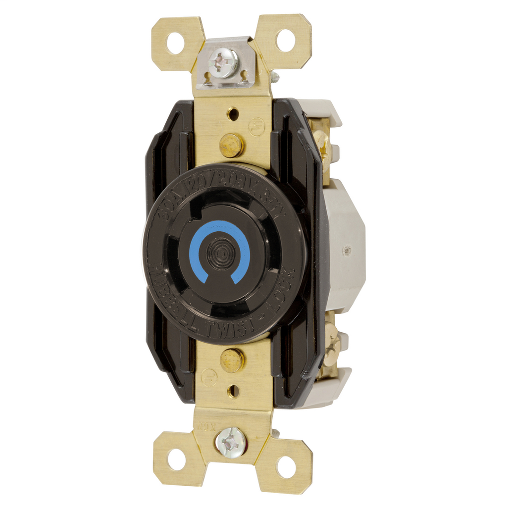 Hubbell Wiring Devices HBL2750 30 Amp 120/208 VAC 4-Pole 4-Wire NEMA L18-30R Black Single Flush Locking Receptacle Hubbell Wiring Devices HBL2750 30 Amp 120/208 VAC 4-Pole 4-Wire NEMA L18-30R Black Single Flush Locking Receptacle