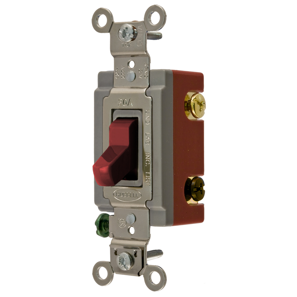 Hubbell Wiring Devices HBL1223R 20 Amp 120/277 VAC 3-Way Red Toggle Switch Hubbell Wiring Devices HBL1223R 20 Amp 120/277 VAC 3-Way Red Toggle Switch