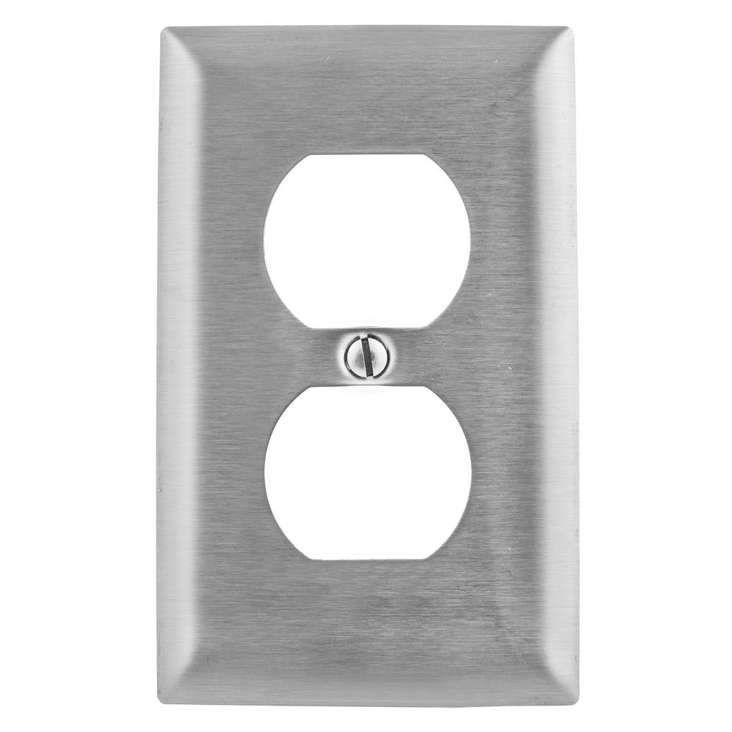 Hubbell Wiring Devices SSJ8 1-Gang Stainless Steel Jumbo 1-Duplex Receptacle Strap Mount Wallplate Hubbell Wiring Devices SSJ8 1-Gang Stainless Steel Jumbo 1-Duplex Receptacle Strap Mount Wallplate