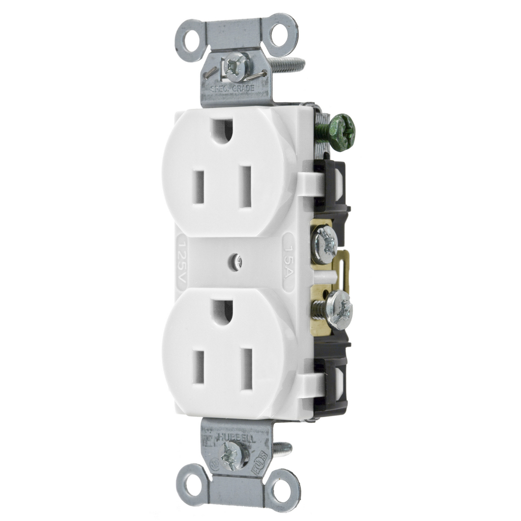 Hubbell Wiring Devices CR15WHI 15 Amp 125 Volt 2-Pole 3-Wire NEMA 5-15R White Straight Blade Duplex Receptacle Hubbell Wiring Devices CR15WHI 15 Amp 125 Volt 2-Pole 3-Wire NEMA 5-15R White Straight Blade Duplex Receptacle