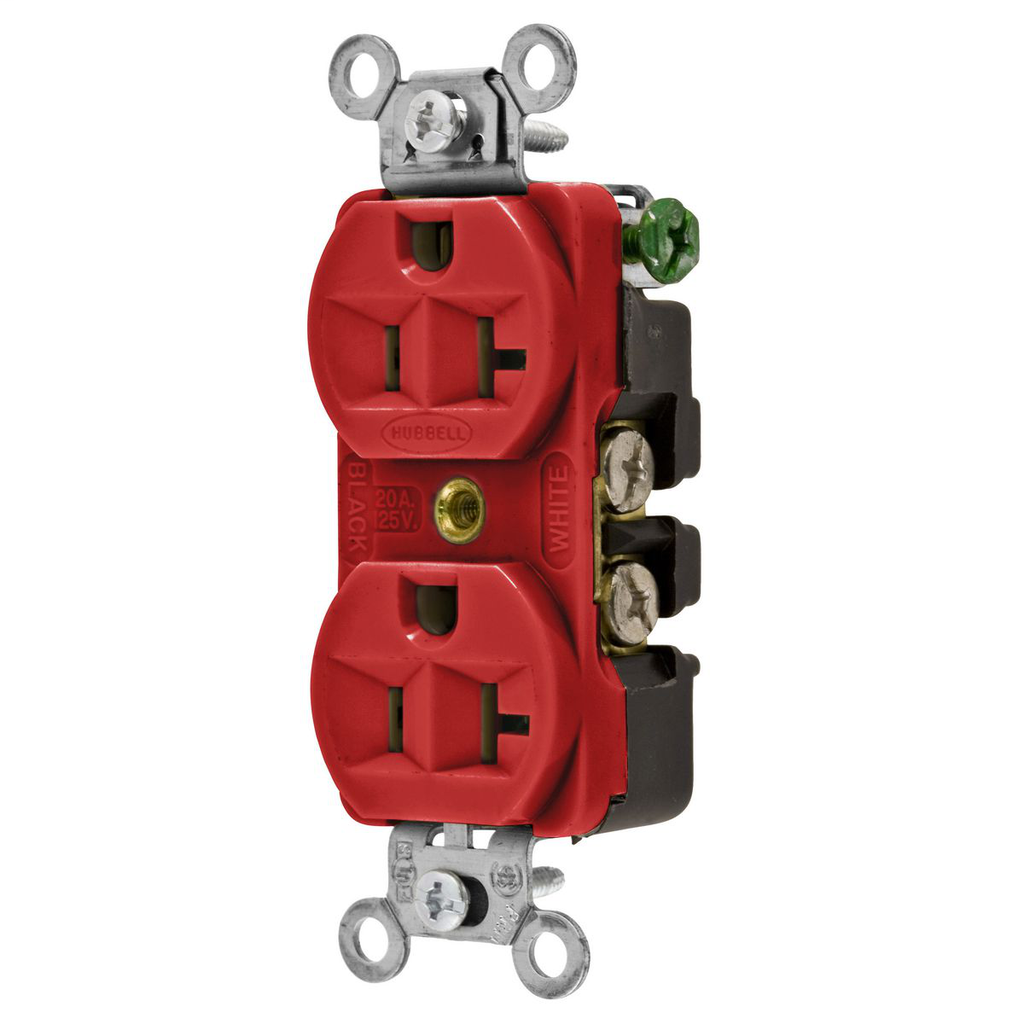 Hubbell Wiring Devices 5362R 20 Amp 125 Volt 2-Pole 3-Wire NEMA 5-20R Red Straight Blade Duplex Receptacle Hubbell Wiring Devices 5362R 20 Amp 125 Volt 2-Pole 3-Wire NEMA 5-20R Red Straight Blade Duplex Receptacle