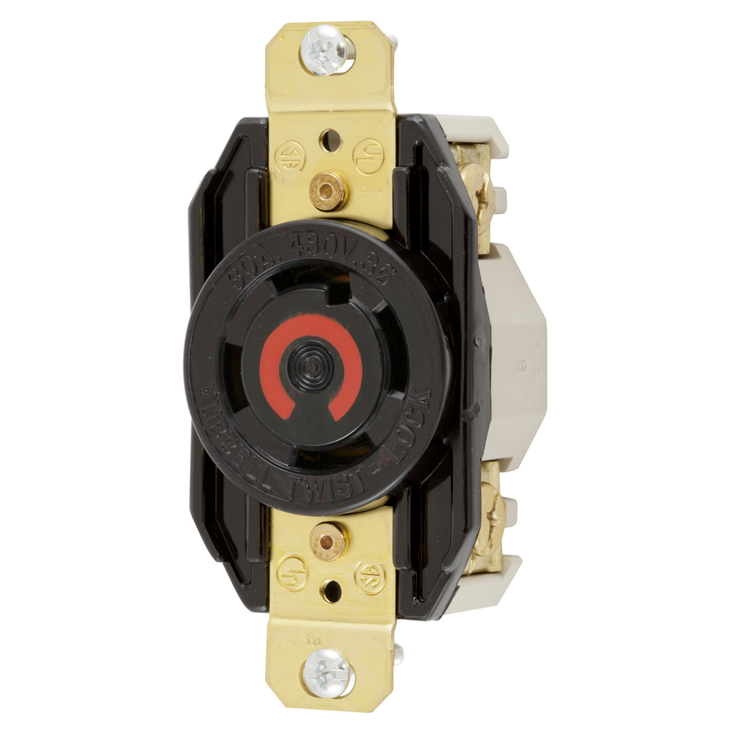 Hubbell Wiring Devices HBL2730 30 Amp 480 Volt 3-Pole 4-Wire NEMA L16-30R Black Single Flush Locking Receptacle Hubbell Wiring Devices HBL2730 30 Amp 480 Volt 3-Pole 4-Wire NEMA L16-30R Black Single Flush Locking Receptacle